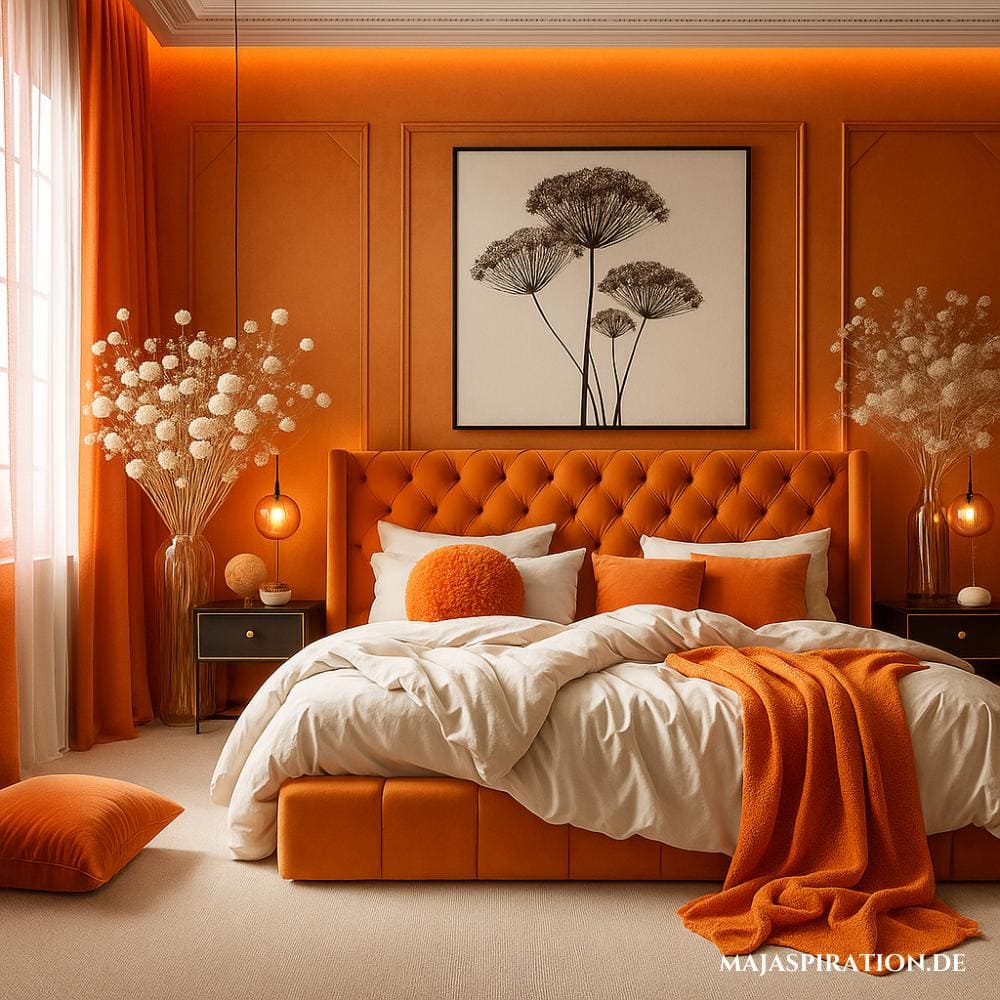 Bunte Schlafzimmer Idee in Orange