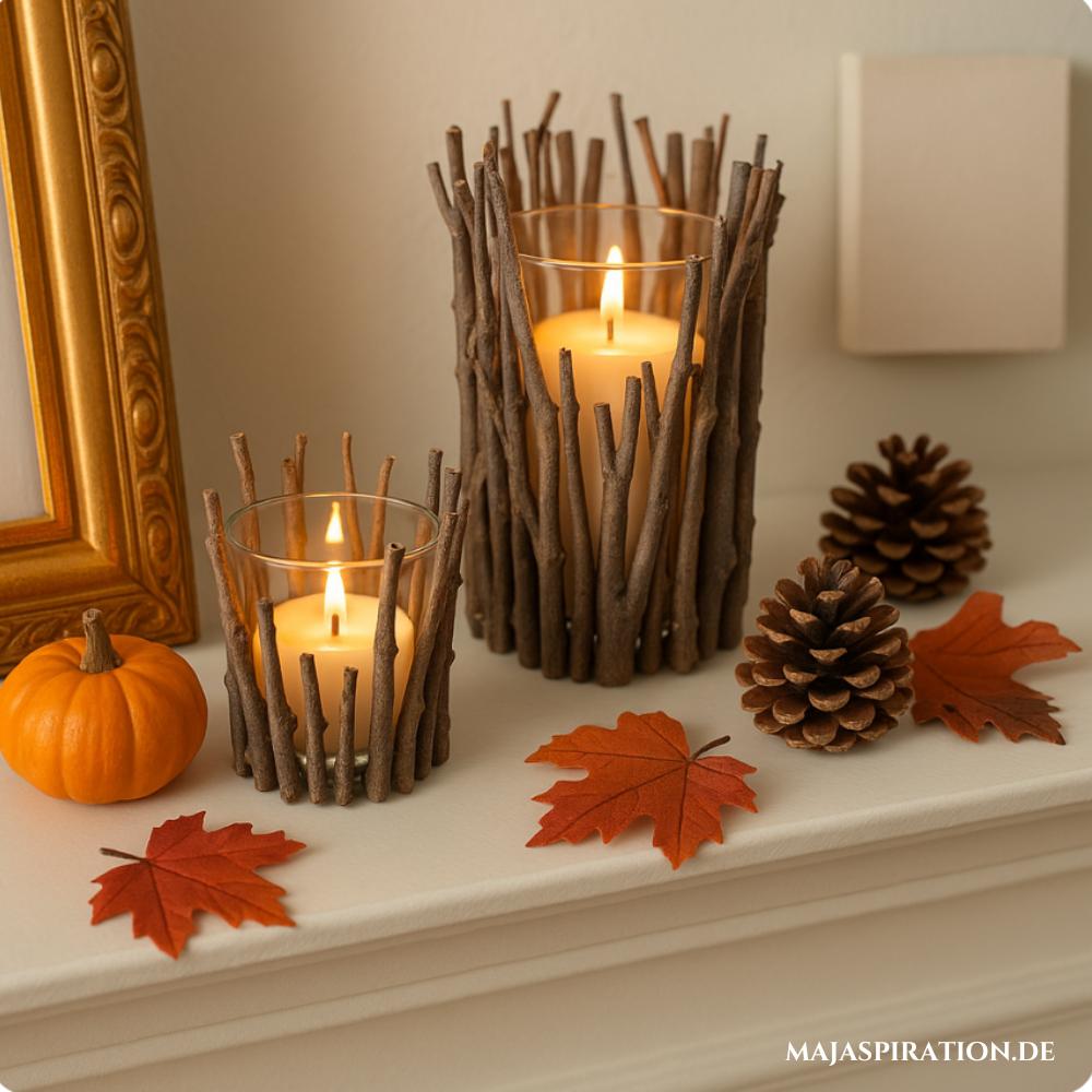 DIY Herbstdeko Idee mit Astkerzen