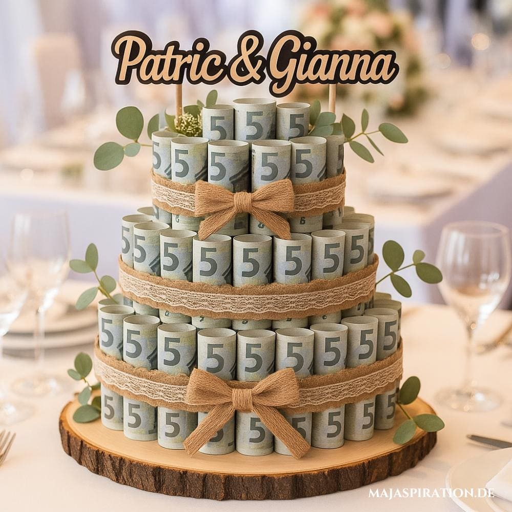 Torte aus Geldscheinen als Geschenkidee für Hochzeiten