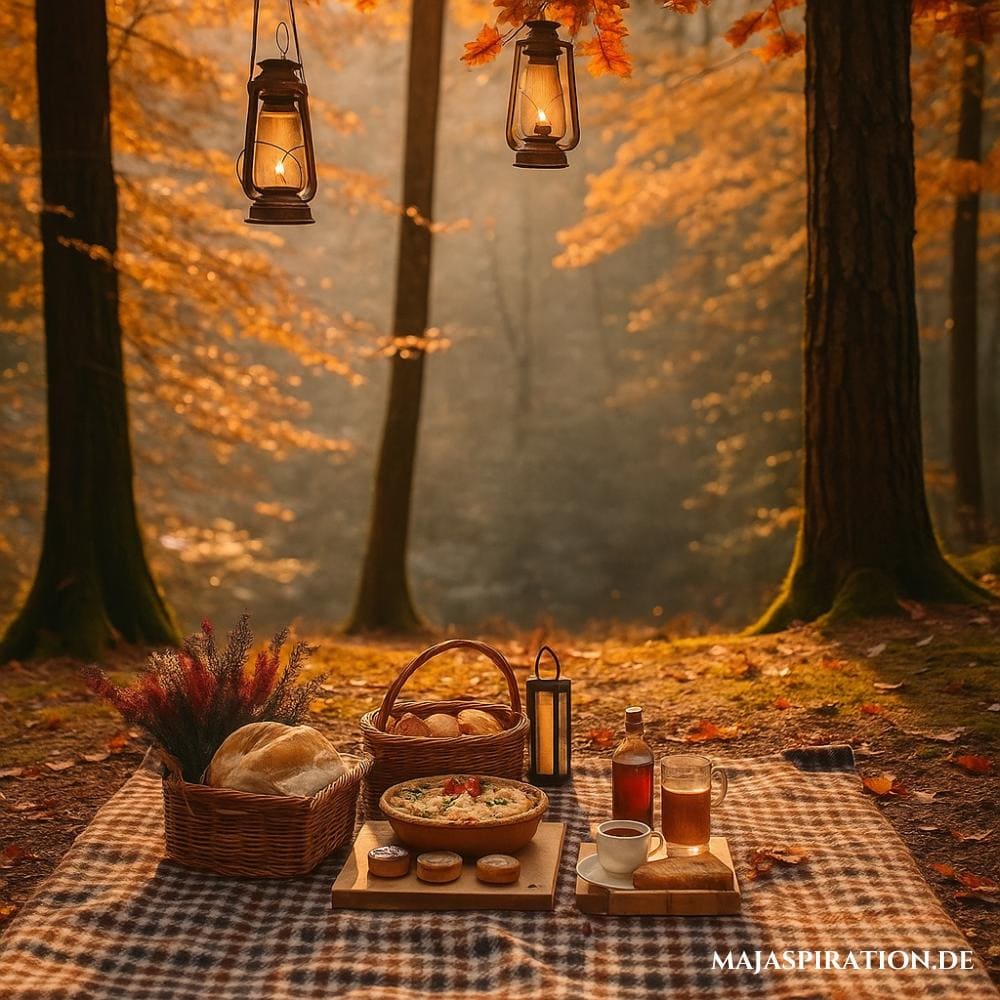 Romantisches Herbst Picknick im Wald
