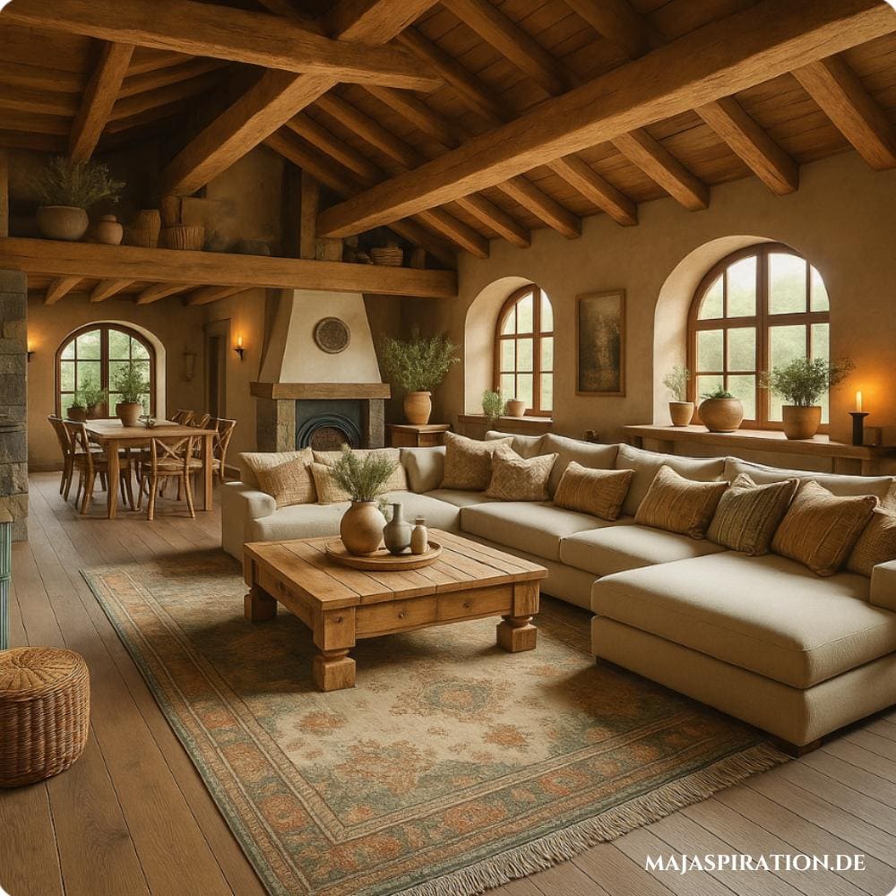 Wohnzimmer im Landhausstil in Erdtönen