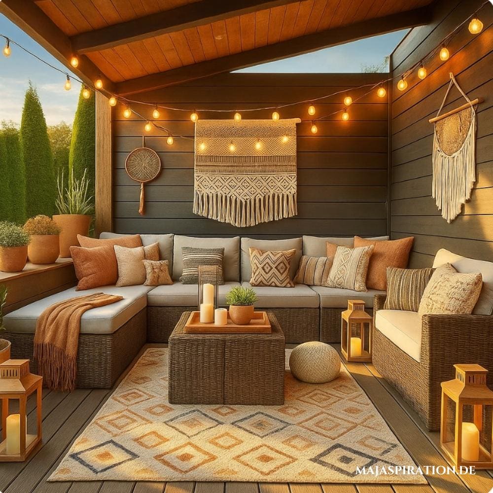 Moderne Boho-inspirierte Terrassenidee