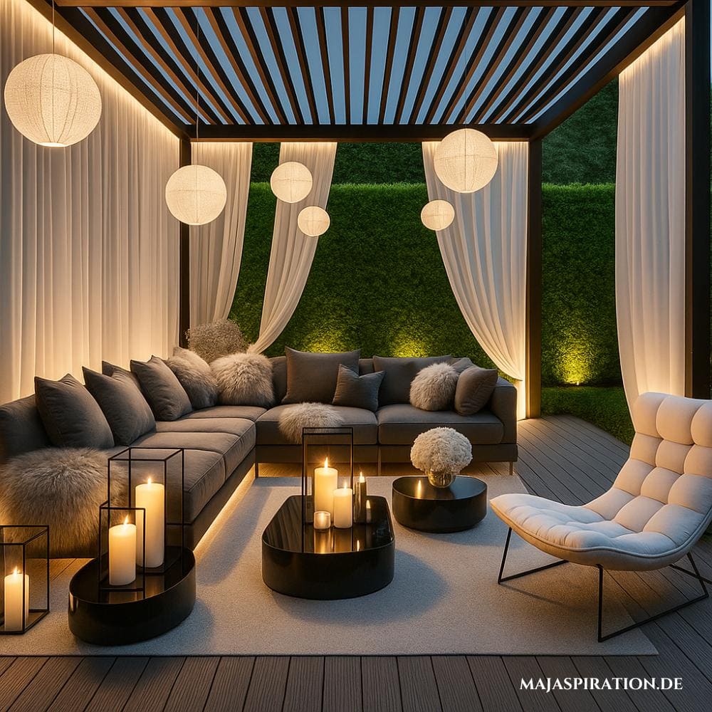 Moderne Terrassenidee in Grau, Schwarz und Weiß