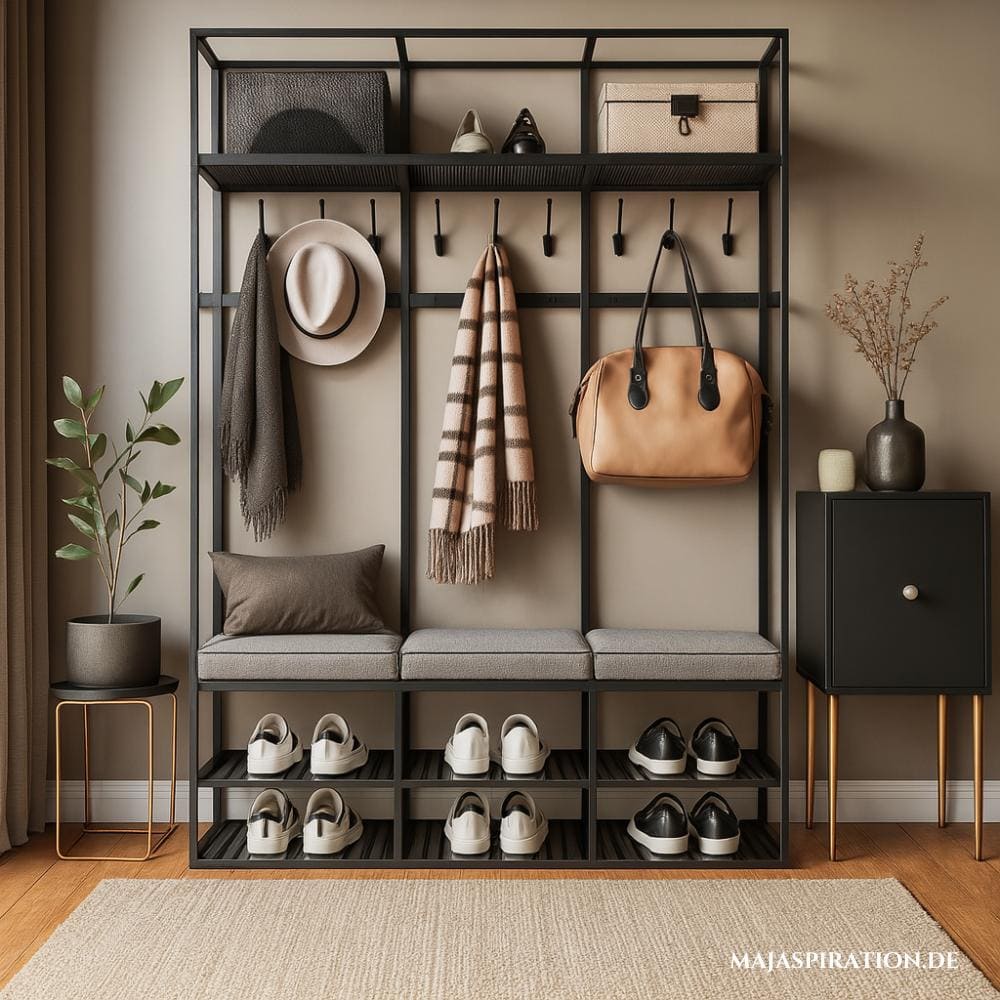 Flurgarderobe mit Sitzbank in Schwarz