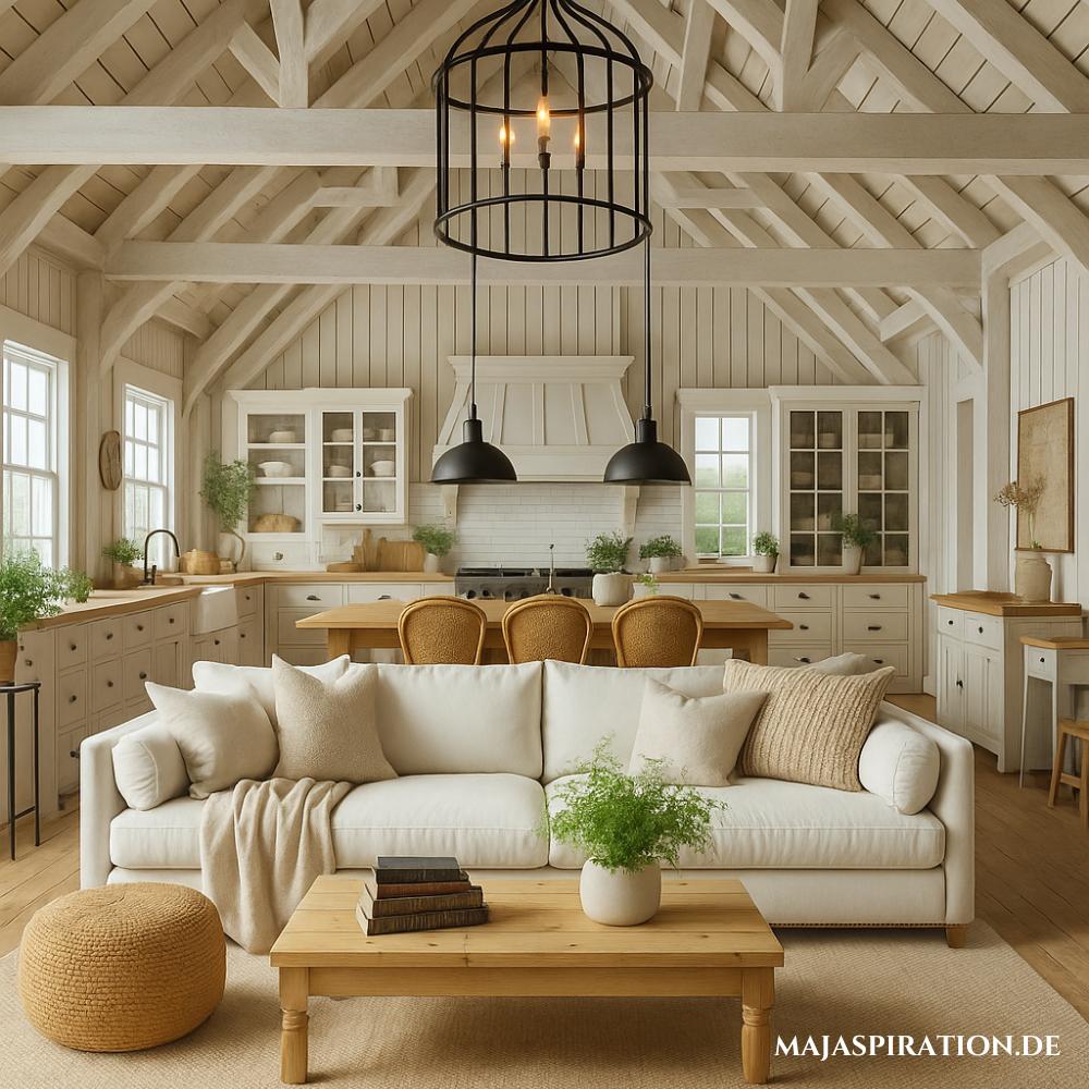 Wohnzimmer im Landhausstil mit Leuchter