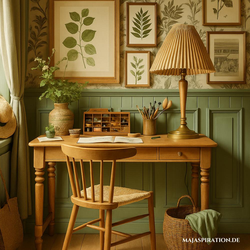 Arbeitsecke im Landhausstil mit Tapete