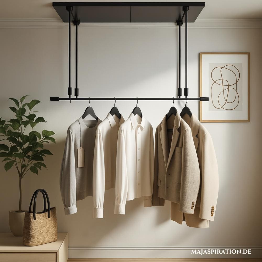 Organisationsidee mit hängender Kleiderstange für kleine Schlafzimmer
