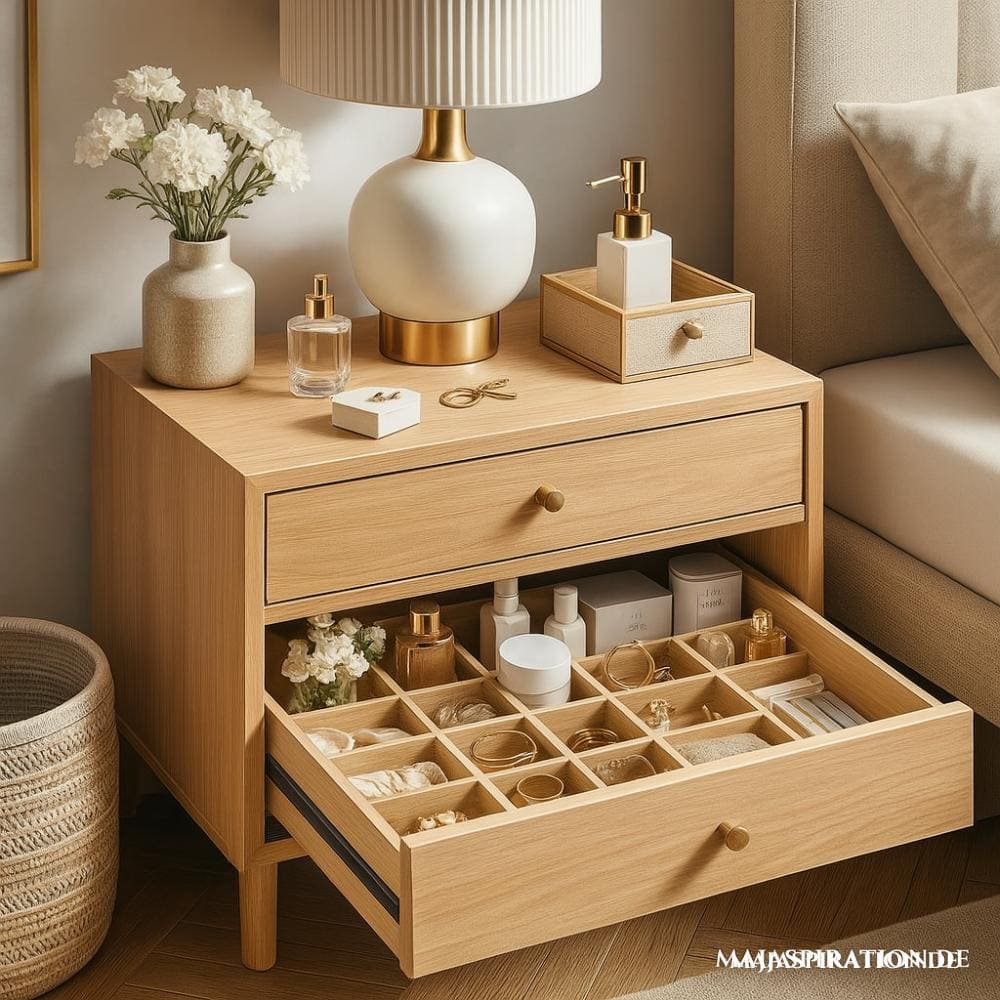 Kleine Schlafzimmer organisieren mit Schubladen-Organizer aus Holz für Nachtische und Kommoden für Schmuck und Make-Up Organisation
