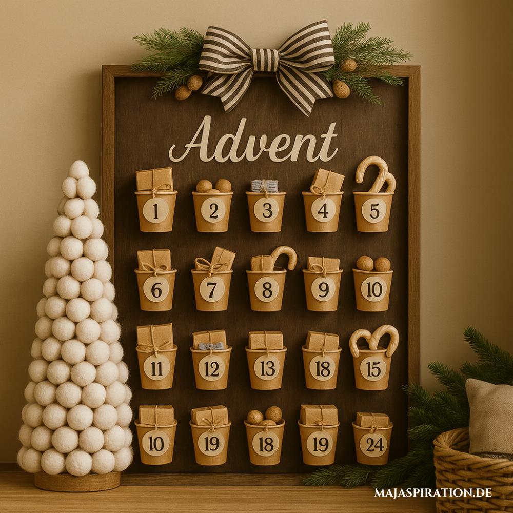 Selbstgemachter Adventskalender aus Kaffeebechern