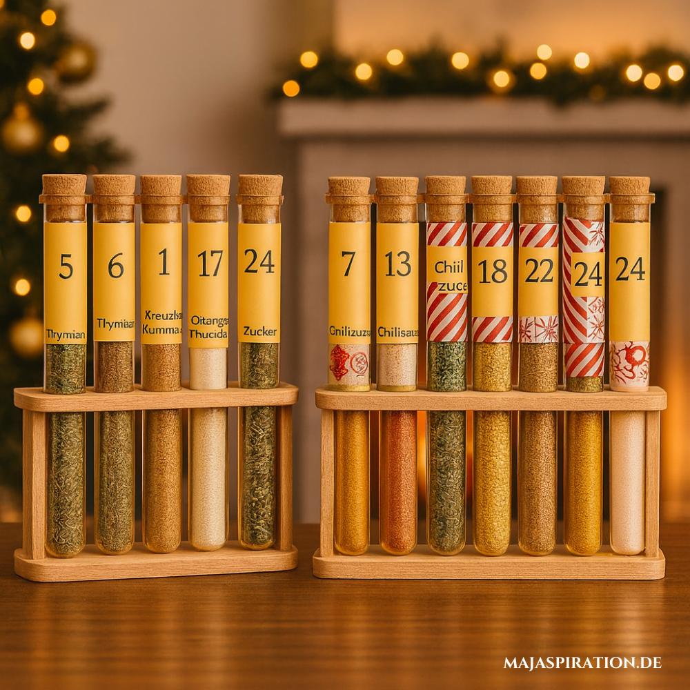 Adventskalender aus Reagenzgläsern