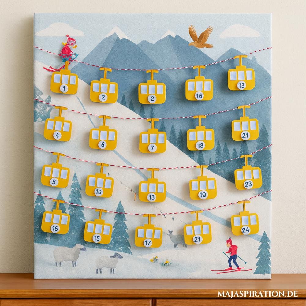 Adventskalender mit Bild und Papp-Gondeln