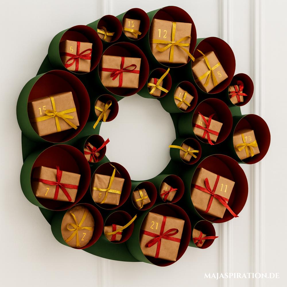 Runder Adventskalender aus Papperohren