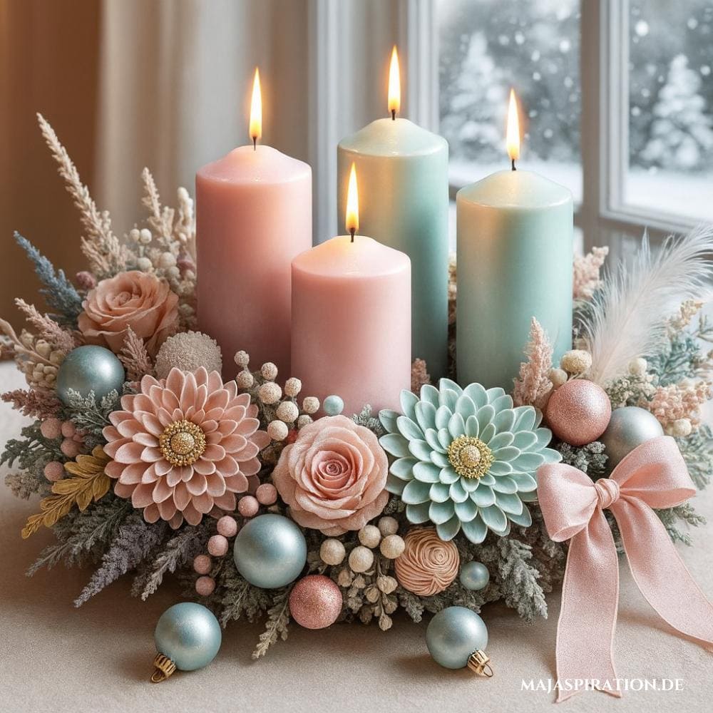 Ausgefallene Adventskranz Idee in Pastell