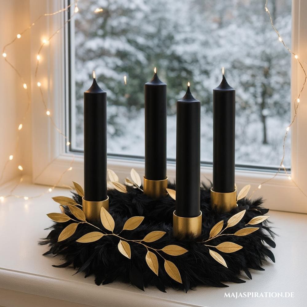 Adventskranz Idee in Schwarz mit Gold