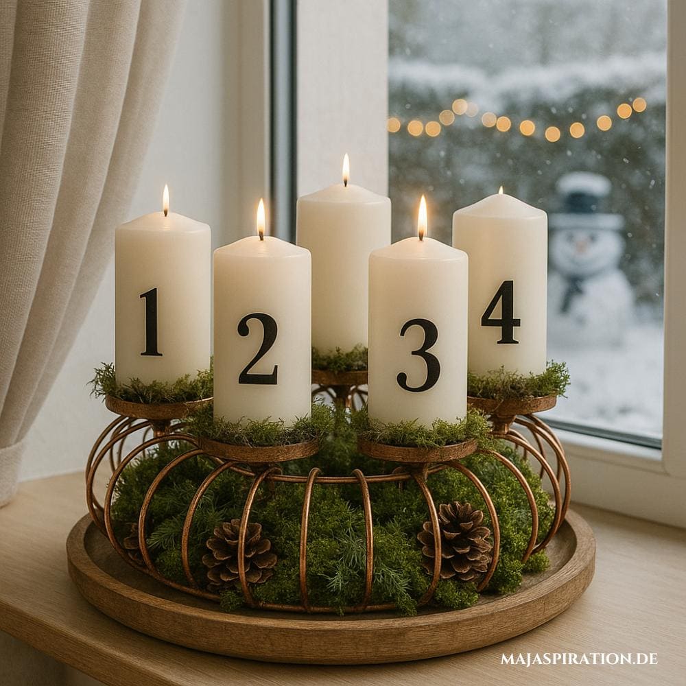 Moderner Adventskranz aus Metall mit Pampasgras