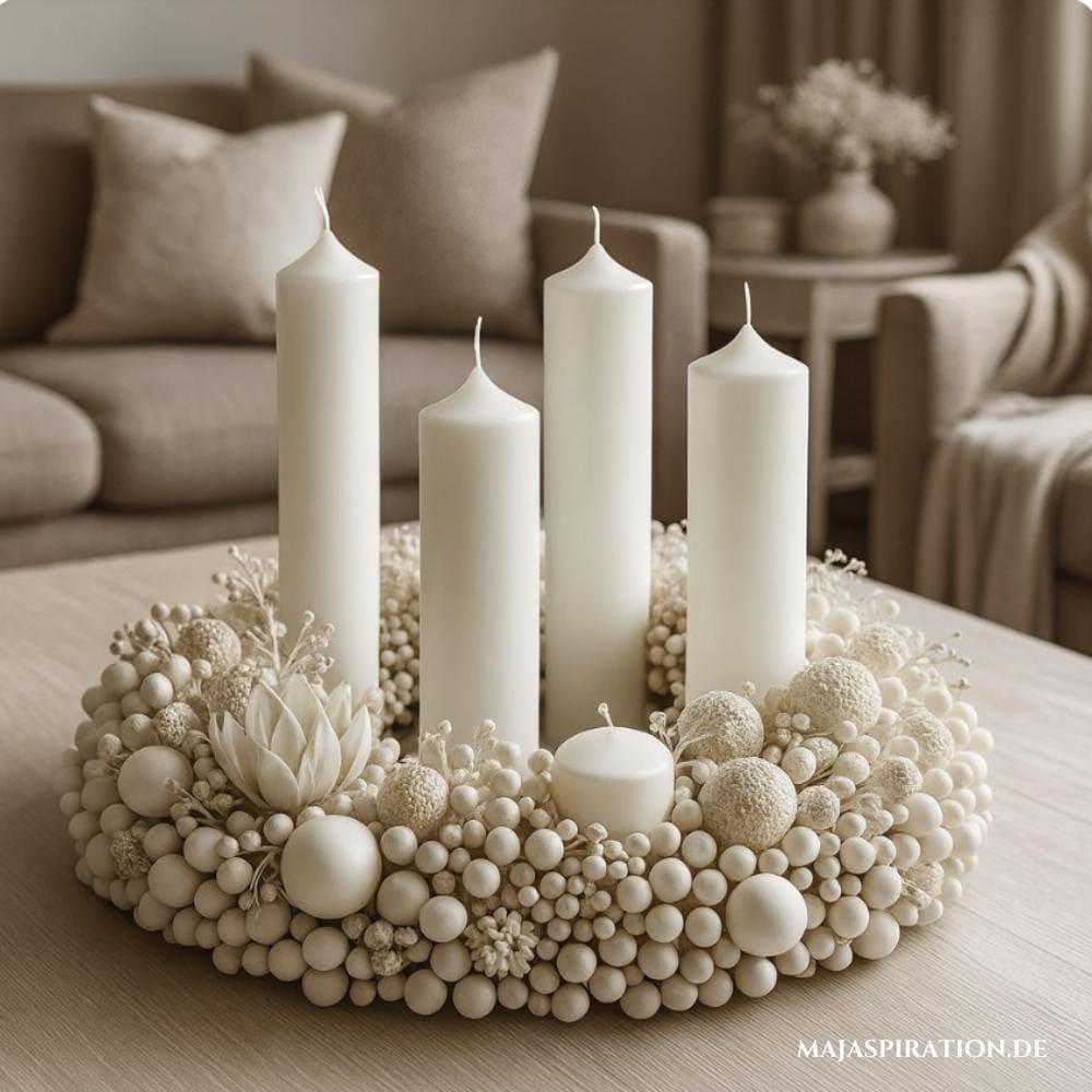 Eleganter Adventskranz in Weiß