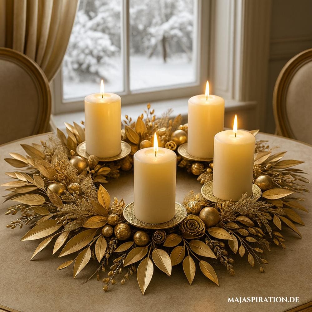 Goldener Adventskranz aus Eukalyptuszweigen