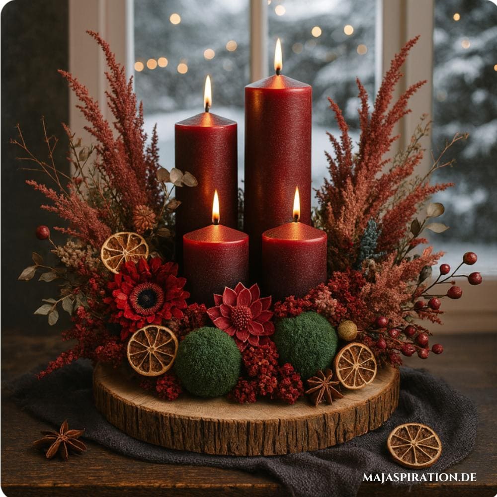 Adventskranz in Burgundertönen