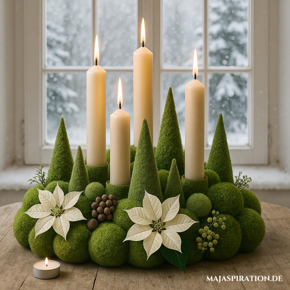 Adventskranz Idee als Waldlichtung mit Moos