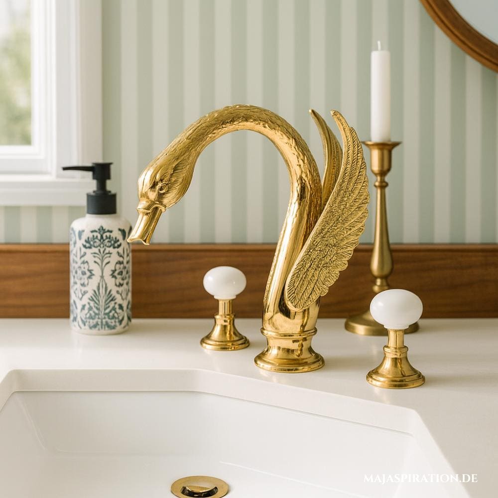 Goldene Schwan-Armatur für das Waschbecken
