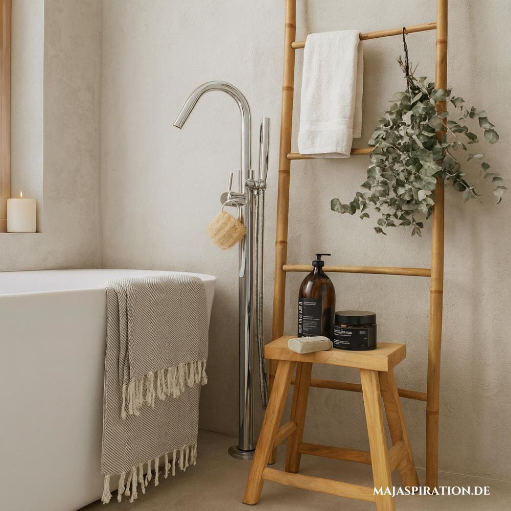 Holzbank als Home Decor Idee für das Badezimemr