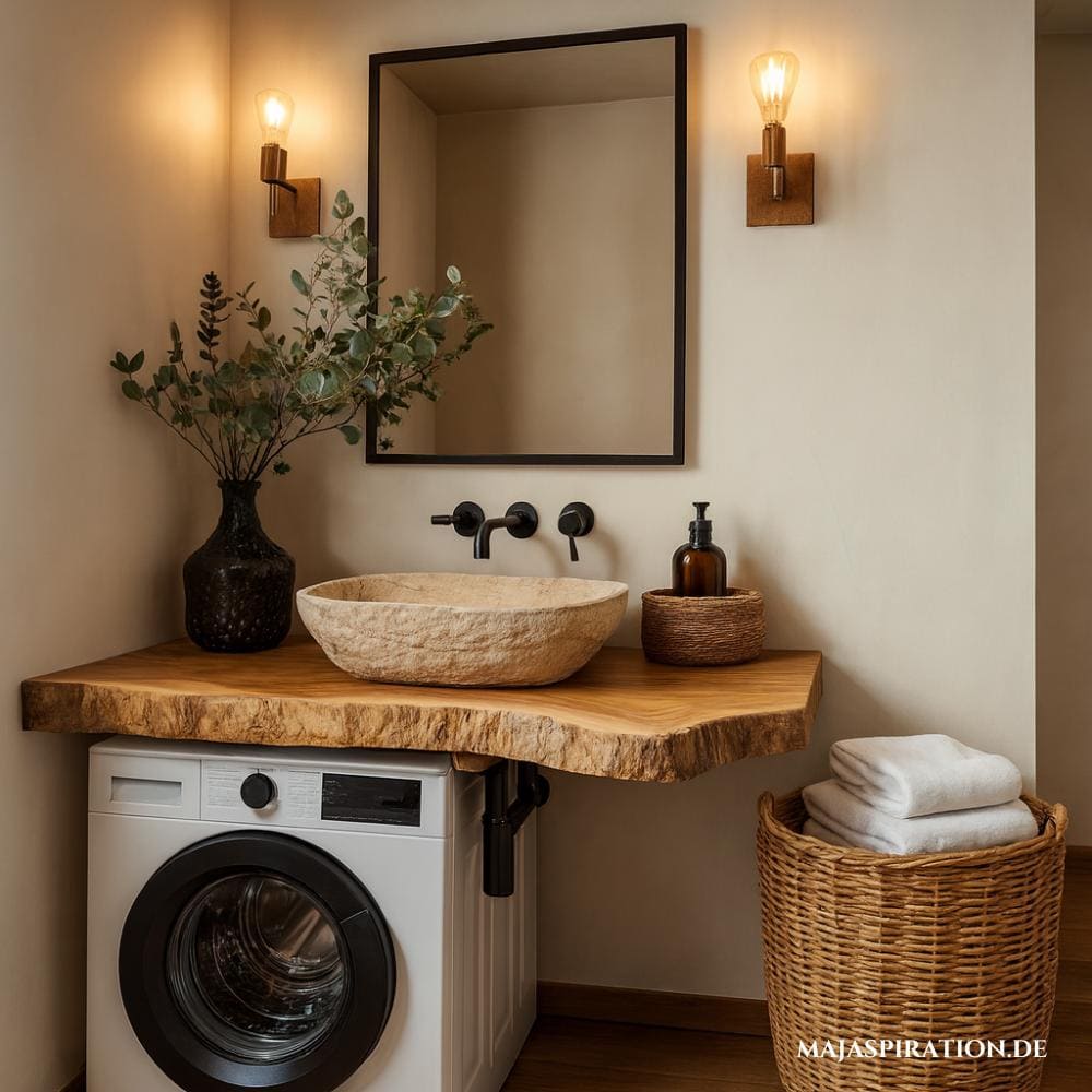 Stilvolles mediterranes Badezimmer mit Stein-Waschbecken
