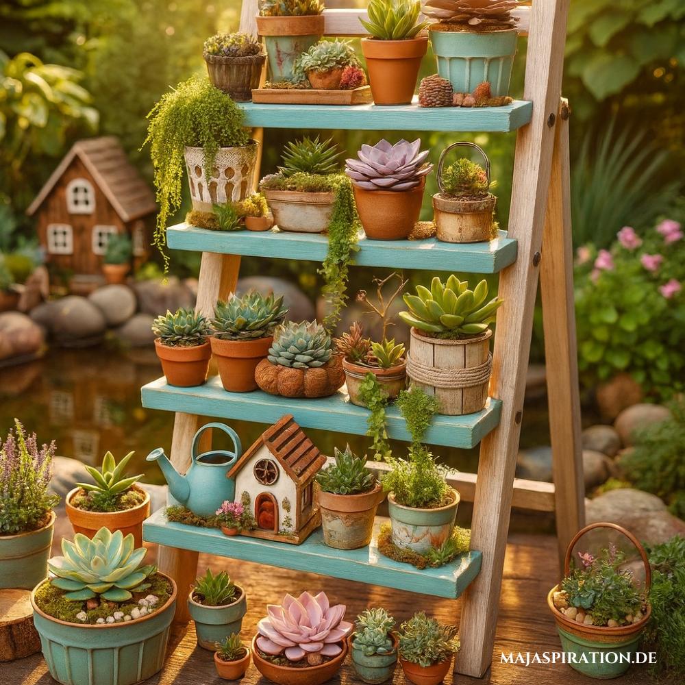 Mini Leiter als süße DIY Gartendeko Idee zum selbermachen