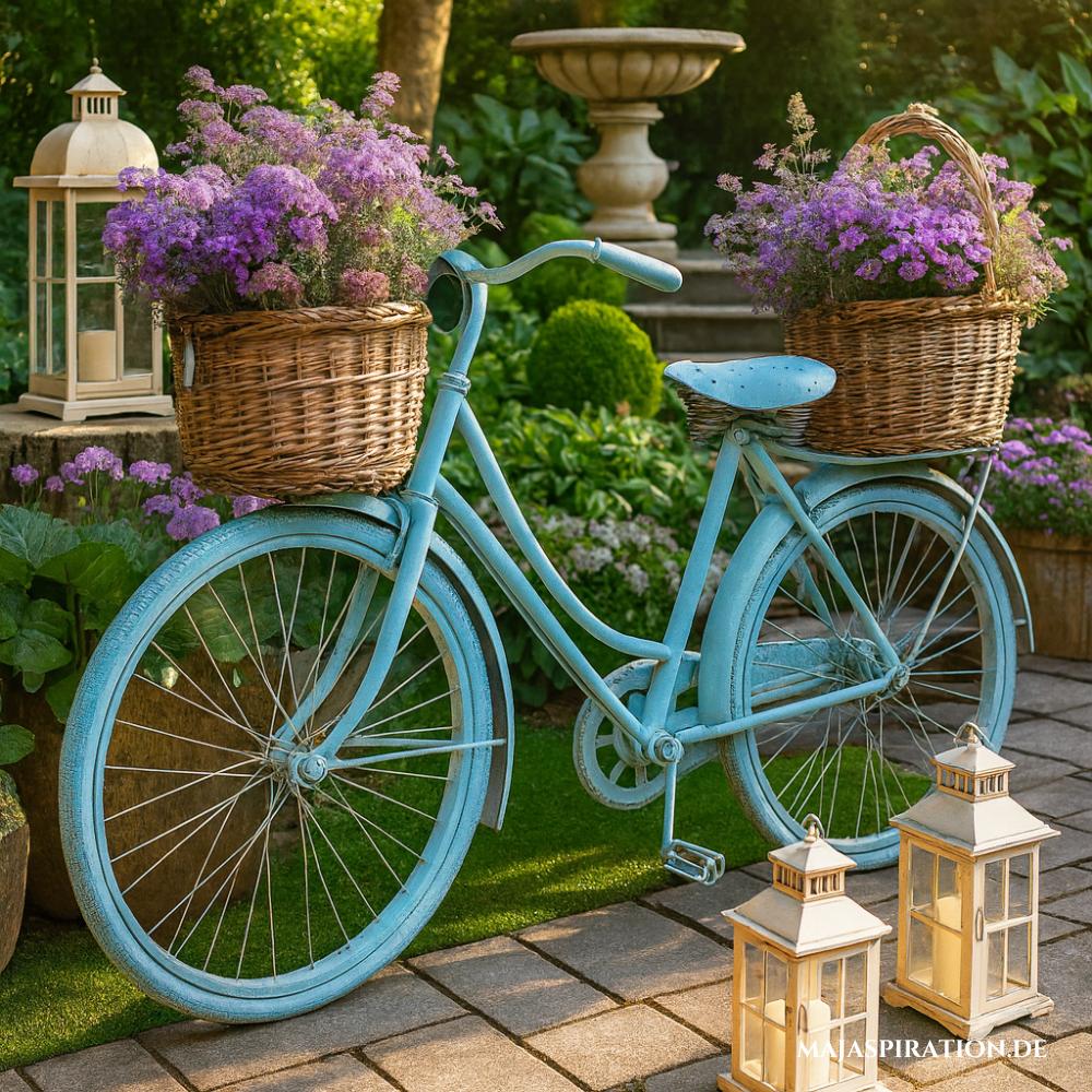 DIY Blumenbeet aus altem Fahrrad als Gartendeko