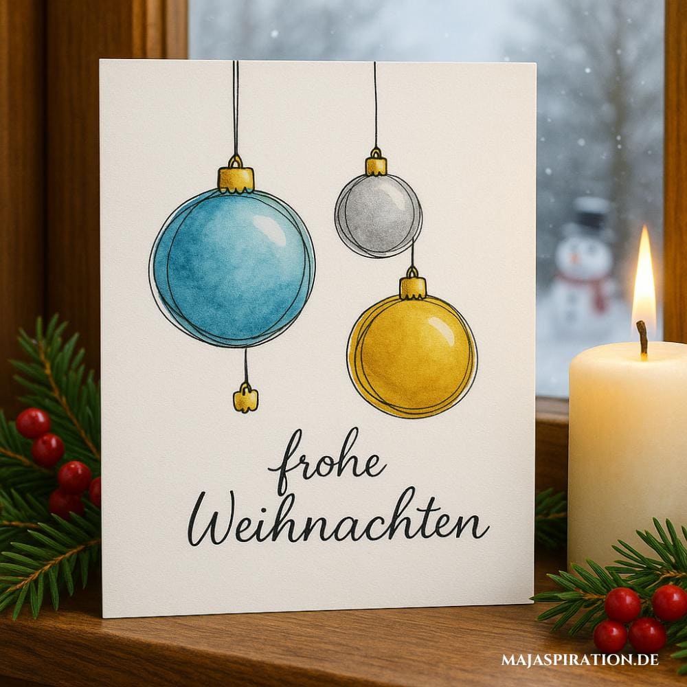 Weihnachtskarte mit Aquarell-Weihnachtskugeln