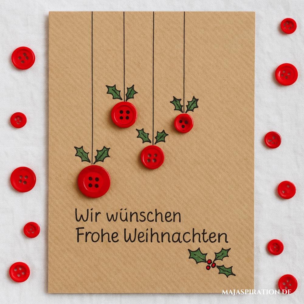 DIY Weihnachtskarte mit roten Knöpfen
