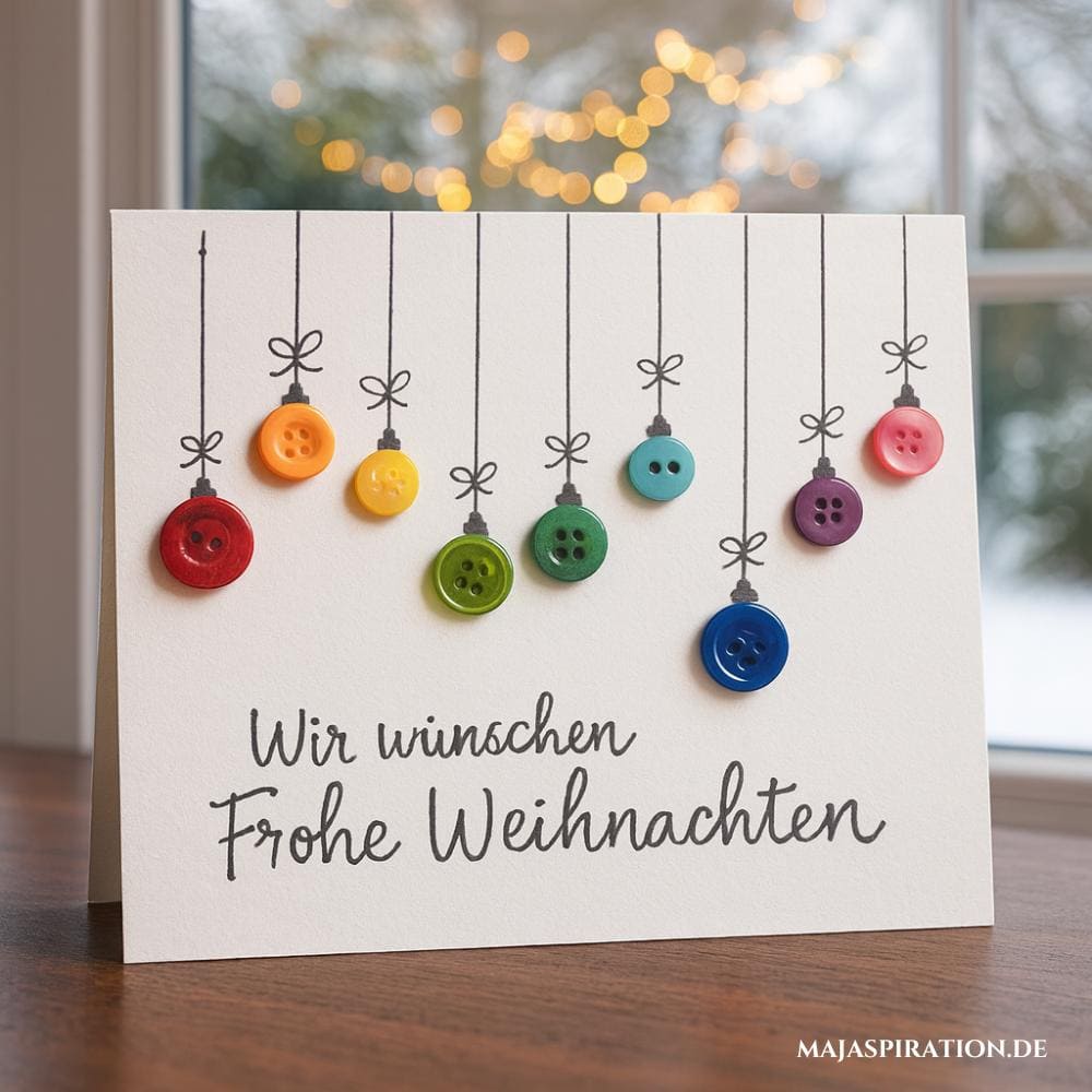 DIY Weihnachtskarte mit bunten Knöpfen als Weihnachtskugeln
