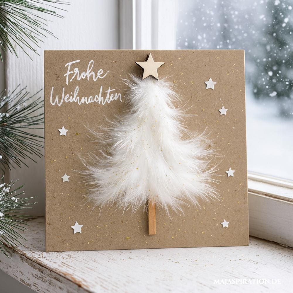 Schöne Weihnachtskarte mit weißen Federn