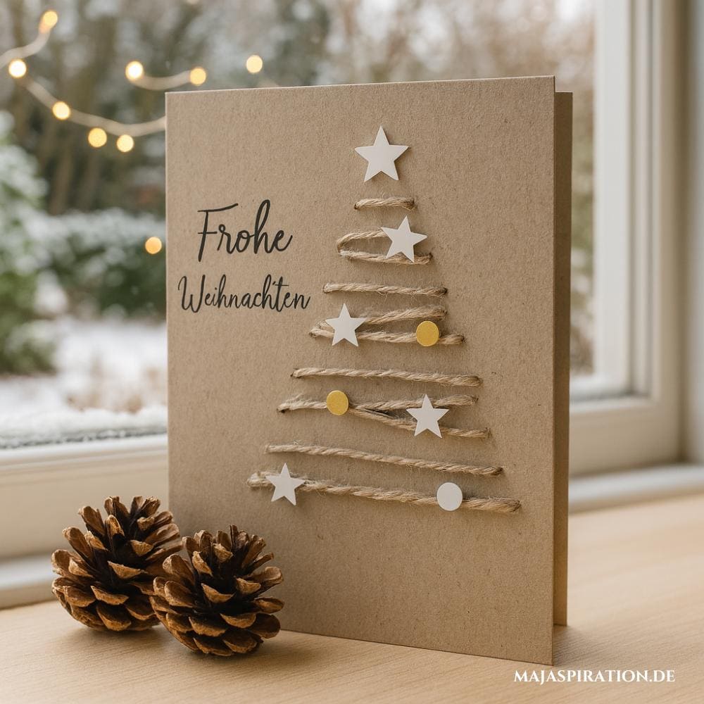 Weihnachtskarte aus Kraftpapier und Schnüren
