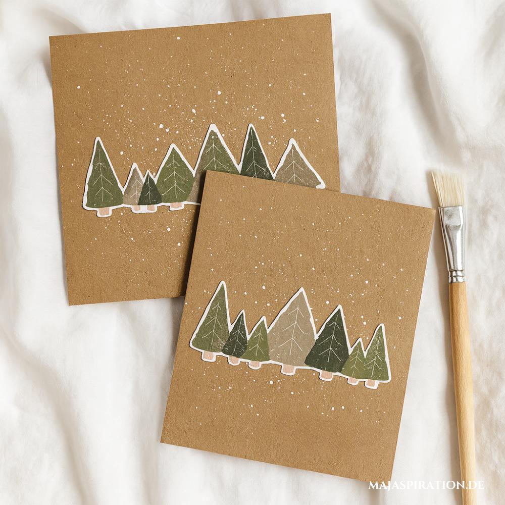 DIY Weihnachtskarte mit kleiner aufgeklebter Baumlandschaft