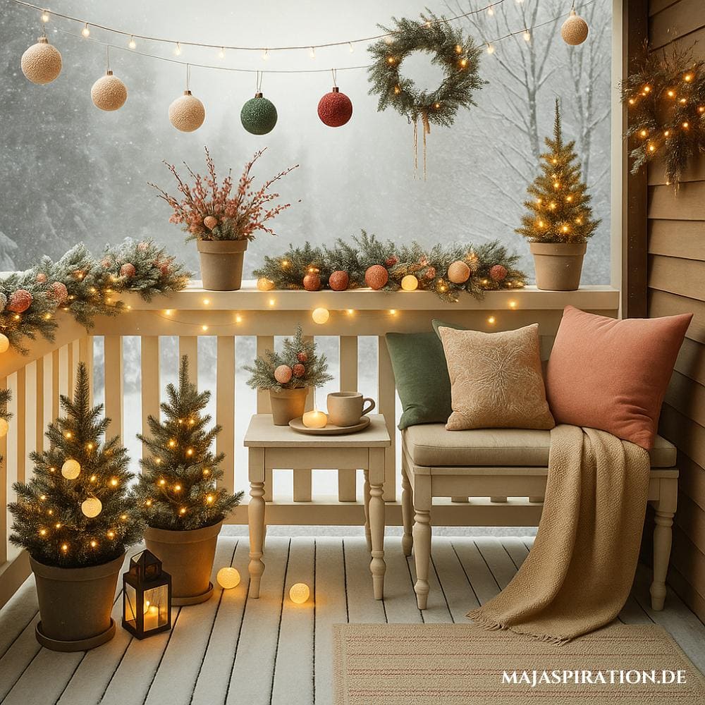 Weihnachtsdekoration Balkon in Pastell