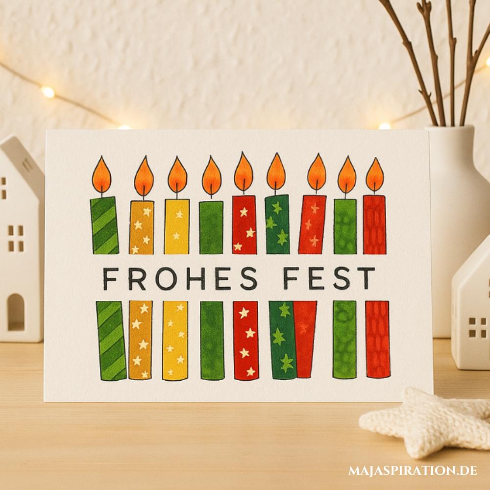 DIY Weihnachtskarte mit aufgemalten Kerzen