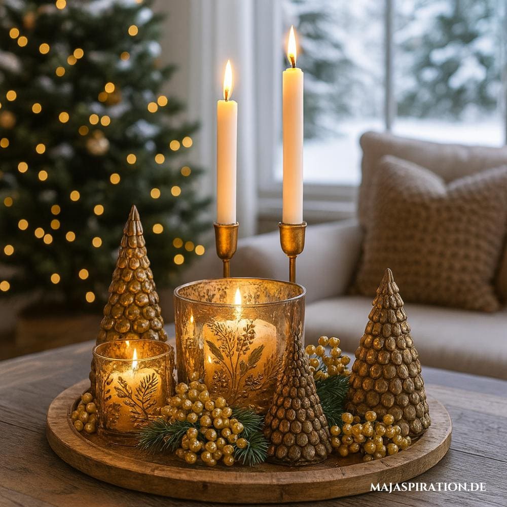 Elegantes weihnachtliches Deko Tablett mit Goldakzenten