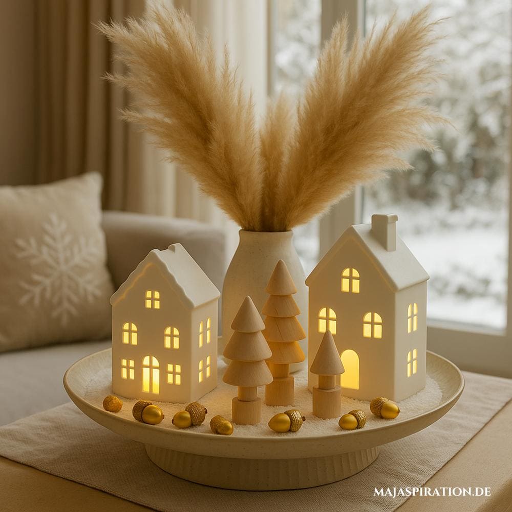 Skandinavisches Deko Tablett für Weihnachten mit Pampasgras