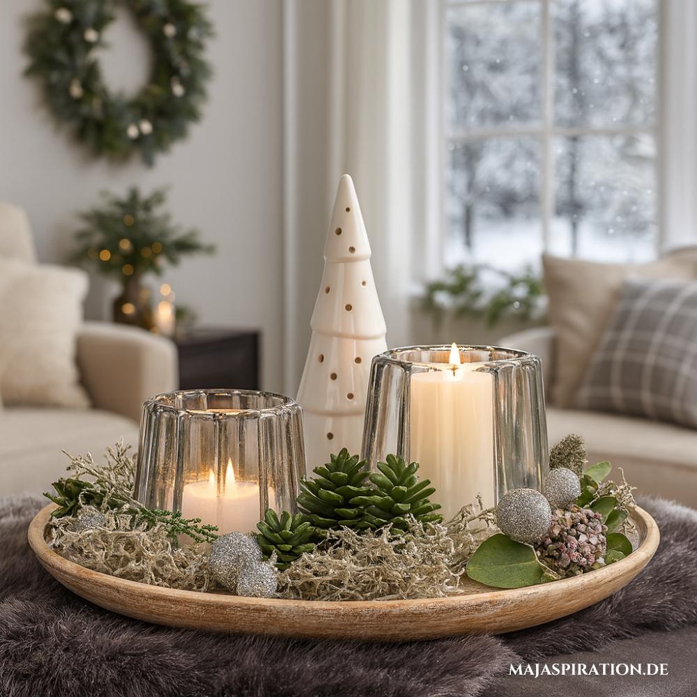 Süße Weihnachtsdeko Idee auf Tablett