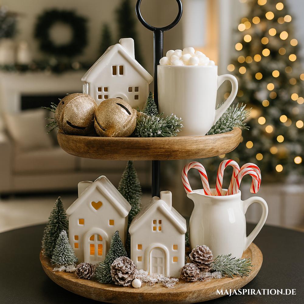 Goldige Deko Idee für Adventszeit auf Etagère