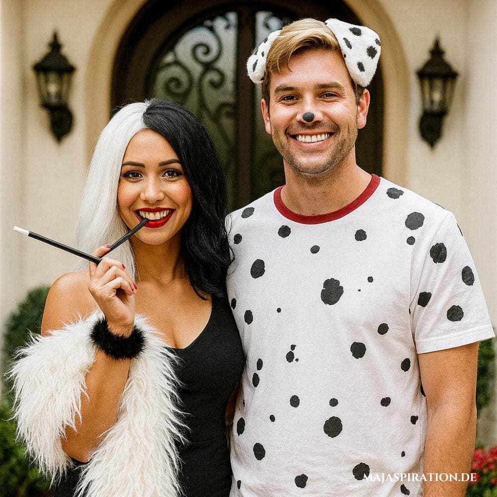 Cruelle de Vil und Dalmatiner Fasching Kostümidee für zwei