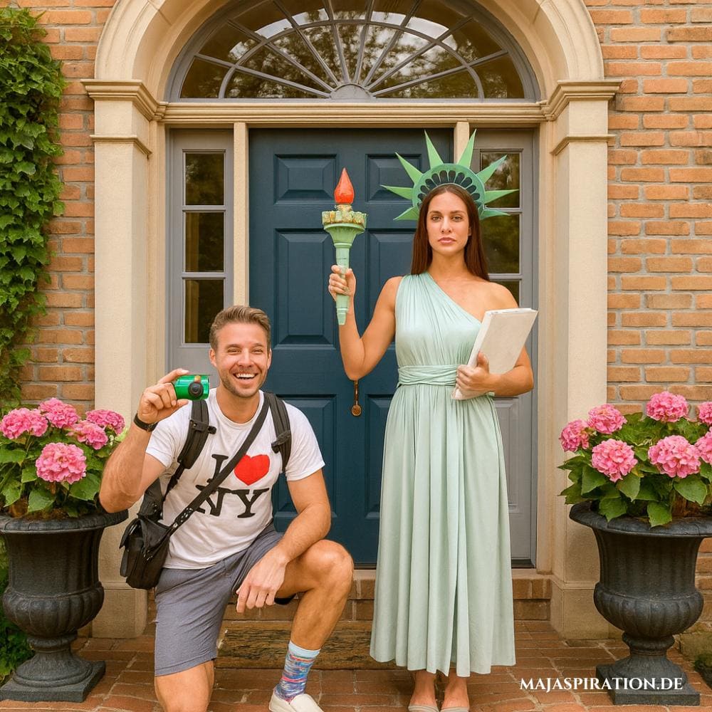 Kostümidee für zwei: Tourist und Freiheitsstatue 
