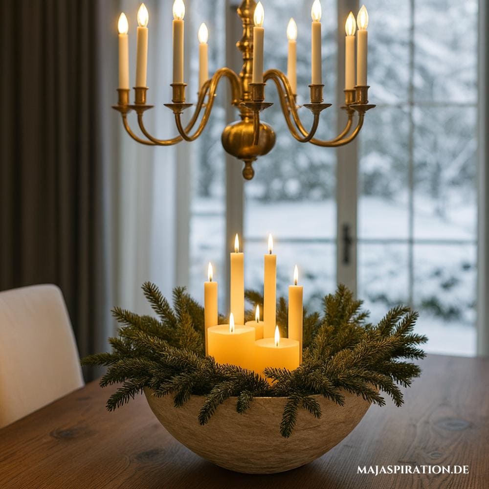 Centerpiece Tischdeko Weihnachten mit großer Steinschale