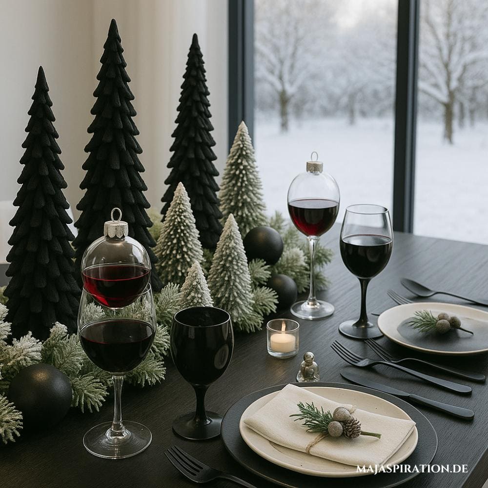 Tischdeko für Weihnachten mit Tannenbäumen