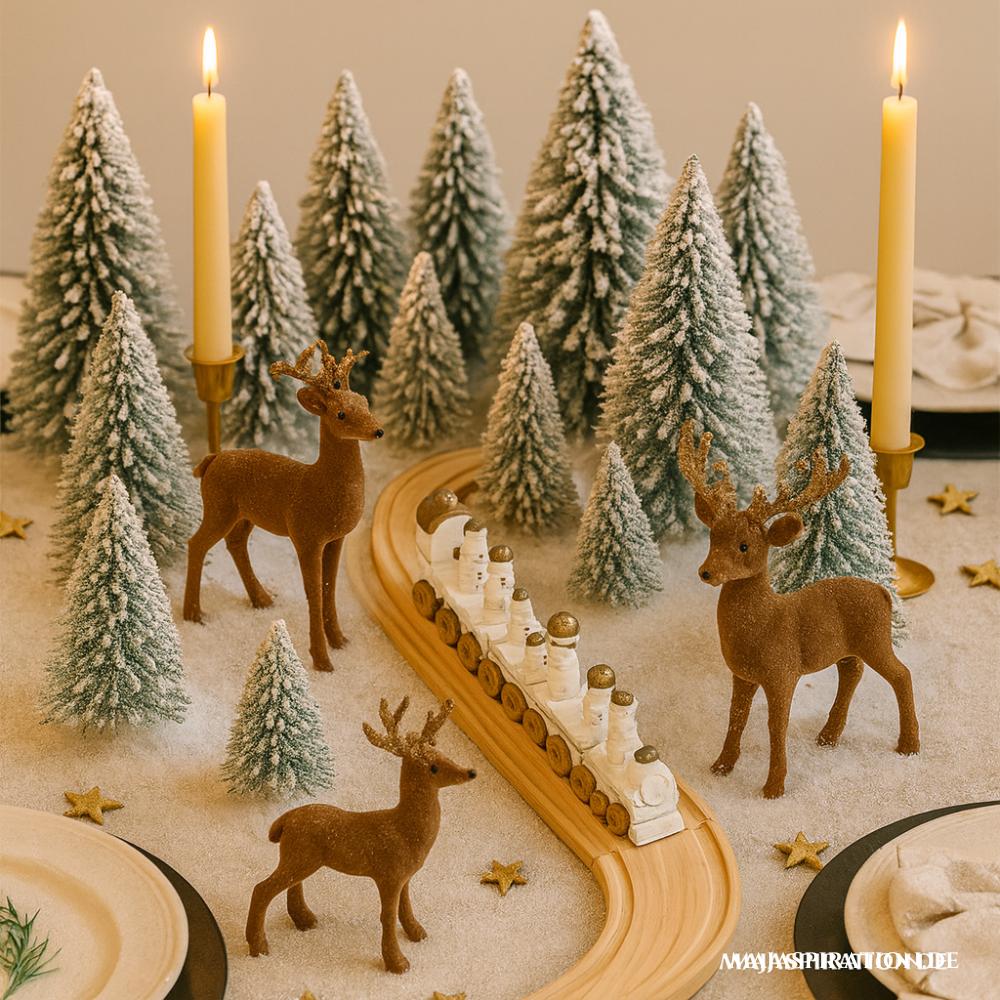 Verspielte Tischdeko Idee im Advent mit Holz-Eisenbahnschiene