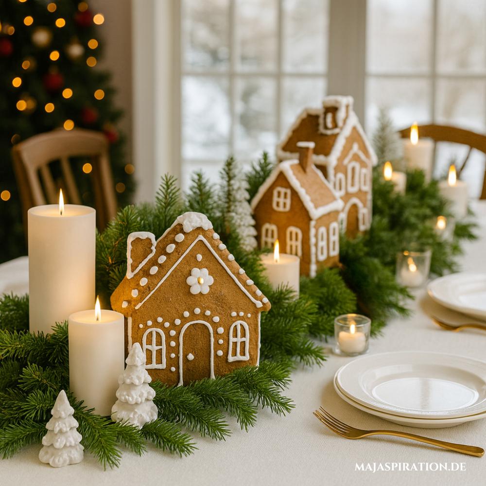 Advent Tischdeko mit Lebkuchenhäusern