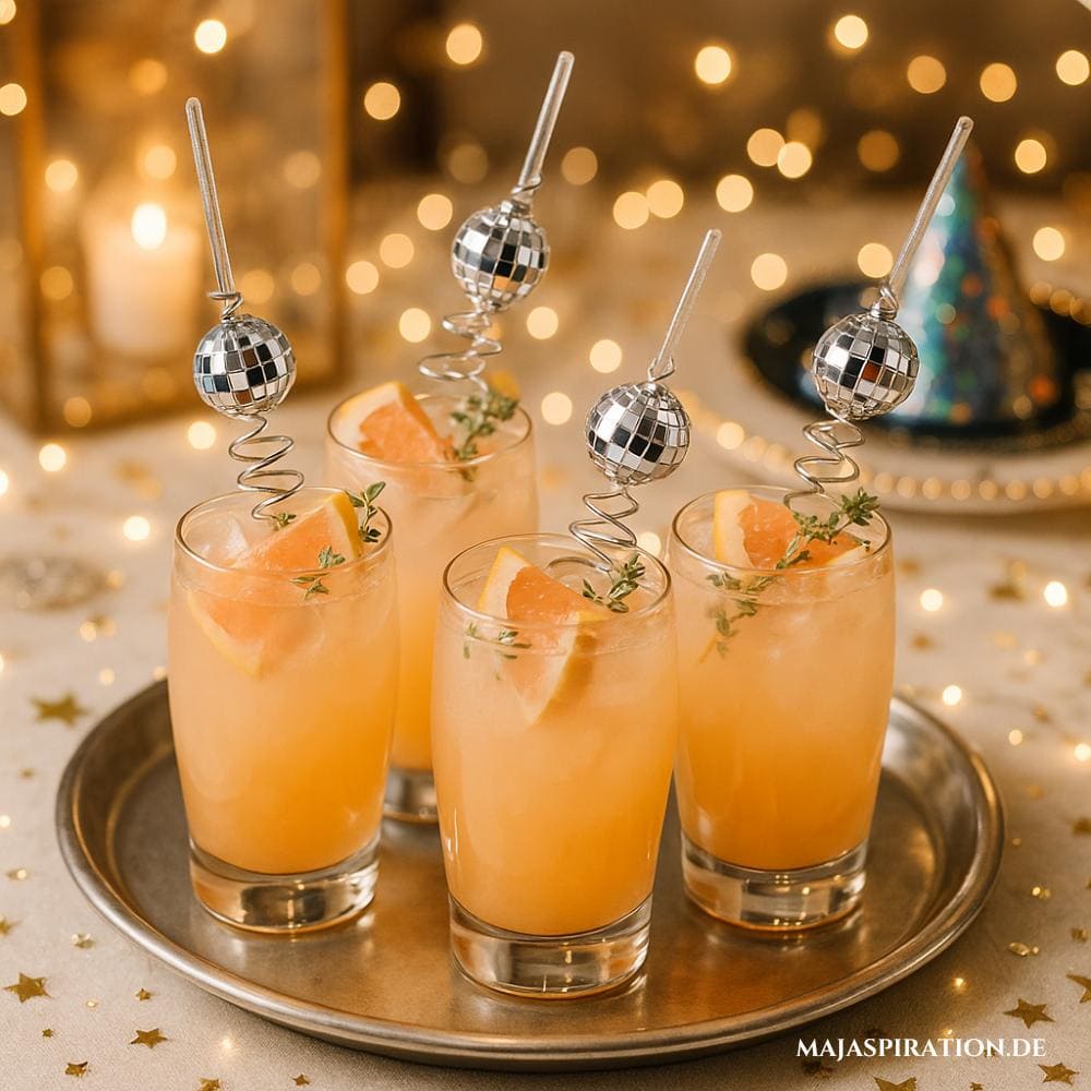 Silvester Party Drinks mit Discokugel Strohhalmen
