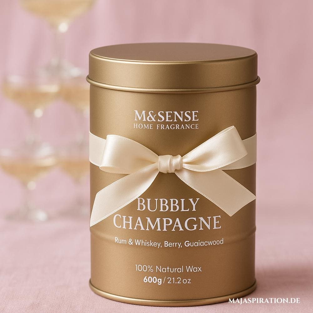 Champagner Duftkerze als süße Geschenk Idee für Silvester Party Gastgeber