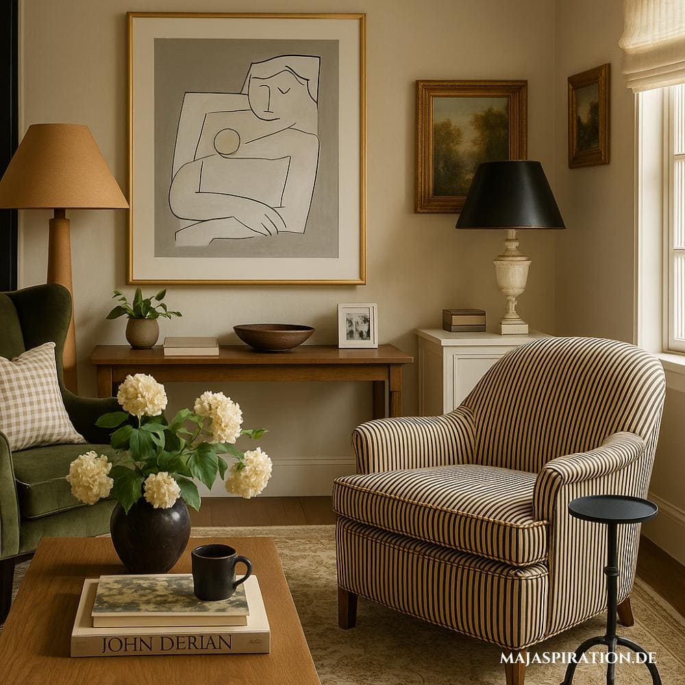 Interior Idee für Wohnzimmer mit gestreiftem Sessel