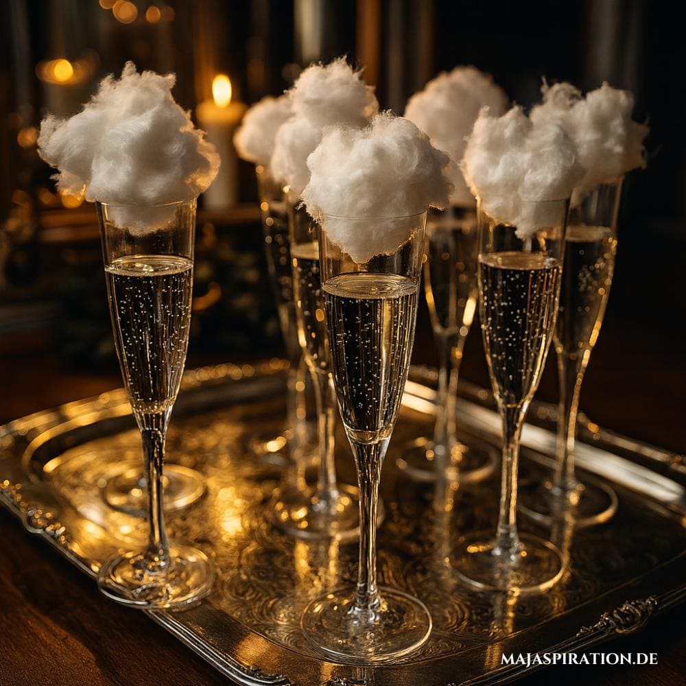 Silvester Sektgläser mit Zuckerwatte